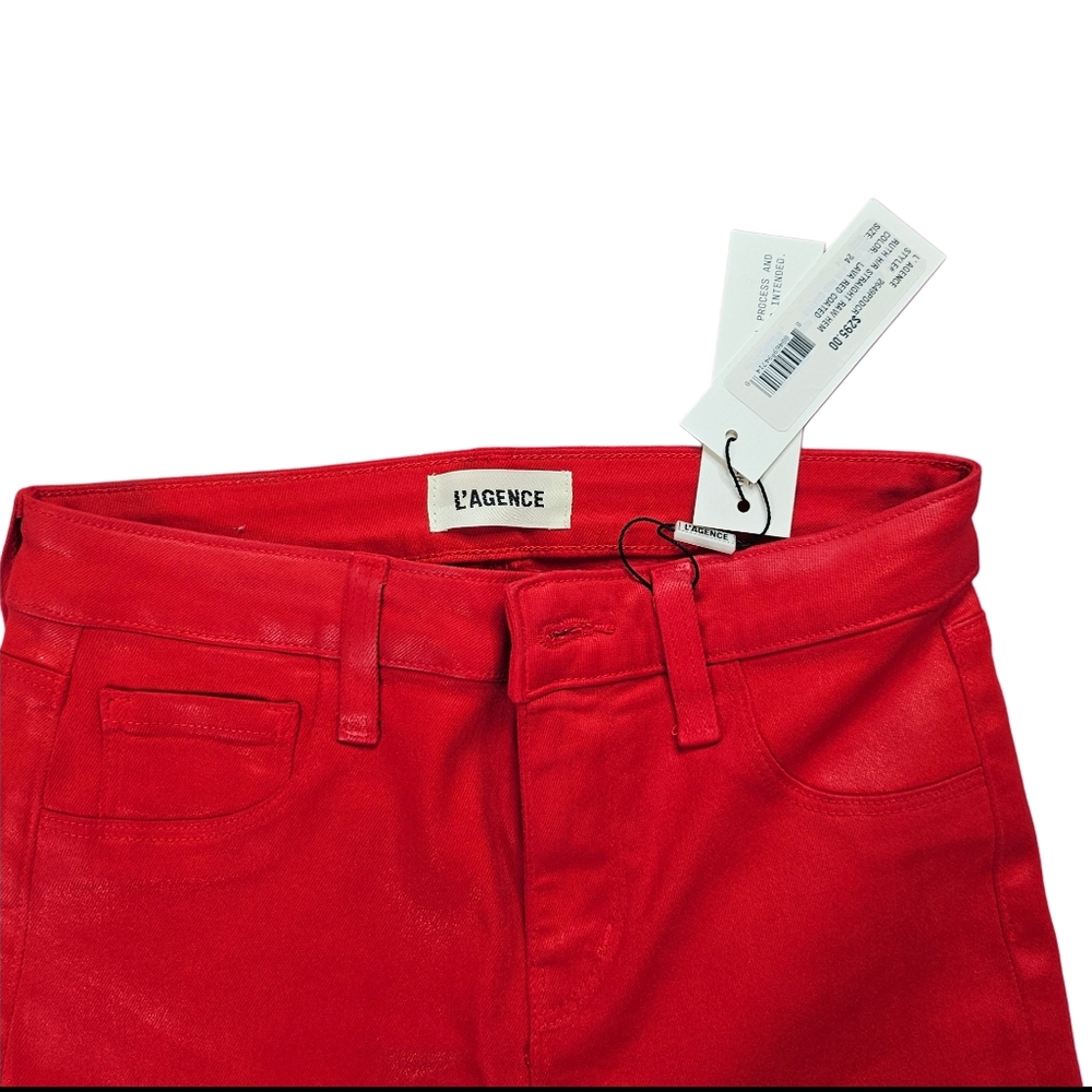 NWT. L'AGENCE Ruth Highrise Coated Straight Jeans In Lava Red - Picture 11 of 13